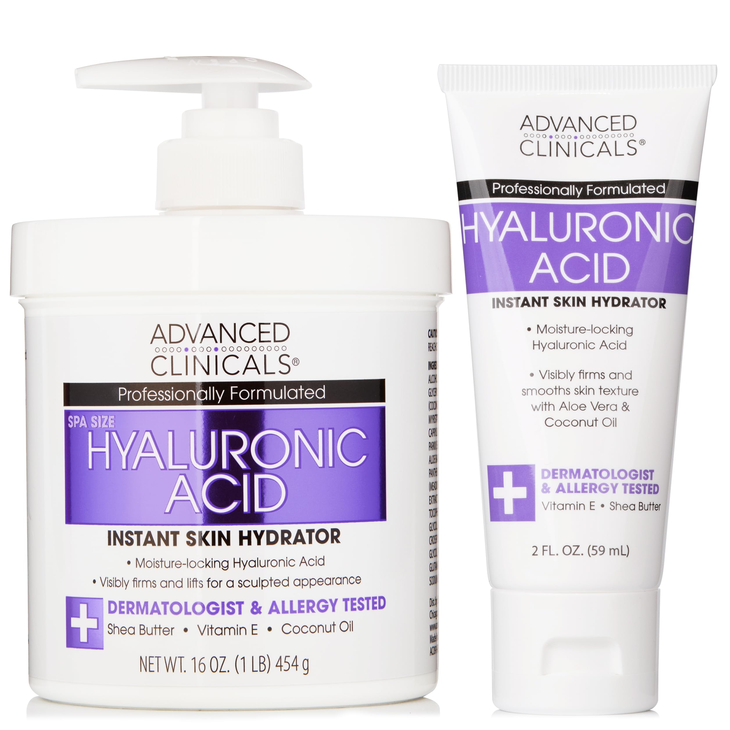 Advanced Clinicals Hyaluronic Acid Body Lotion & Face Moisturizer W/Shea Butter + Coconut Oil | Hydrating Dry Skin Firming Body Cream For Wrinkles, Stretch Marks, & Crepey Skin, W/Travel Size