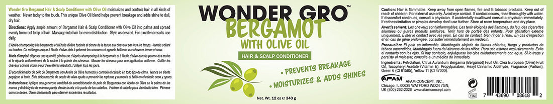Bergamot with Olive Oil Hair Grease Styling Conditioner, 12 fl oz - Prevents Breakage - Moisturizes & Adds Shine by Wonder Gro