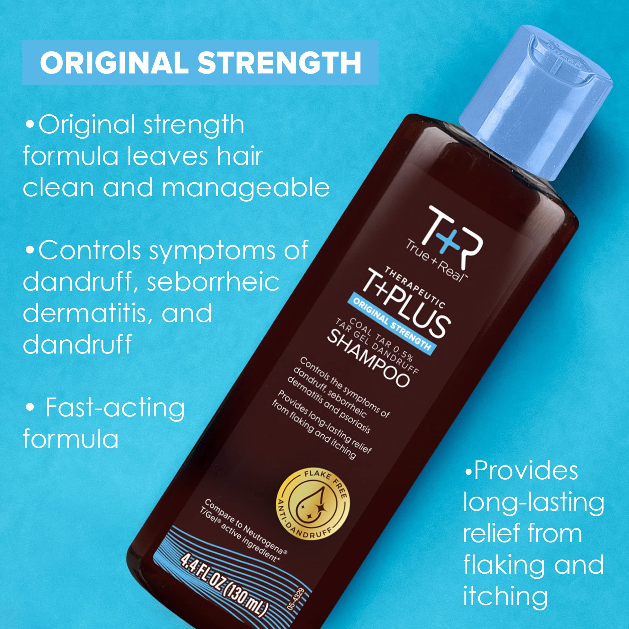 True+Real Coal Tar Therapeutic Plus Tar Gel Anti-Dandruff Shampoo 0.5% Coal Tar, 16 Fl Oz, Original Strength