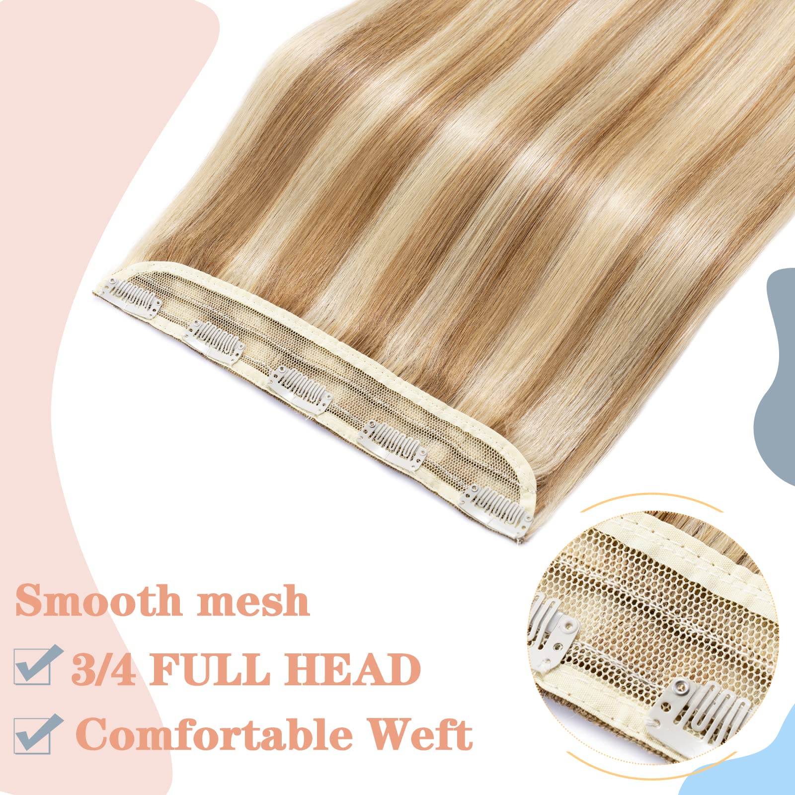 Clip in hair extensions human hair one piece human hair extensions 5 clips 100% Remy Human Hair Straight Light Golden Brown/Bleach Blonde 18(45cm) - 50g