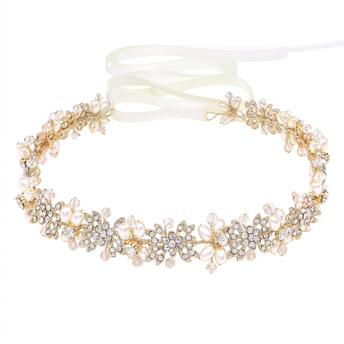 Ammei Bridal Headpiece Flower Design Wedding Headband Bridal Hair Accessories (Gold)