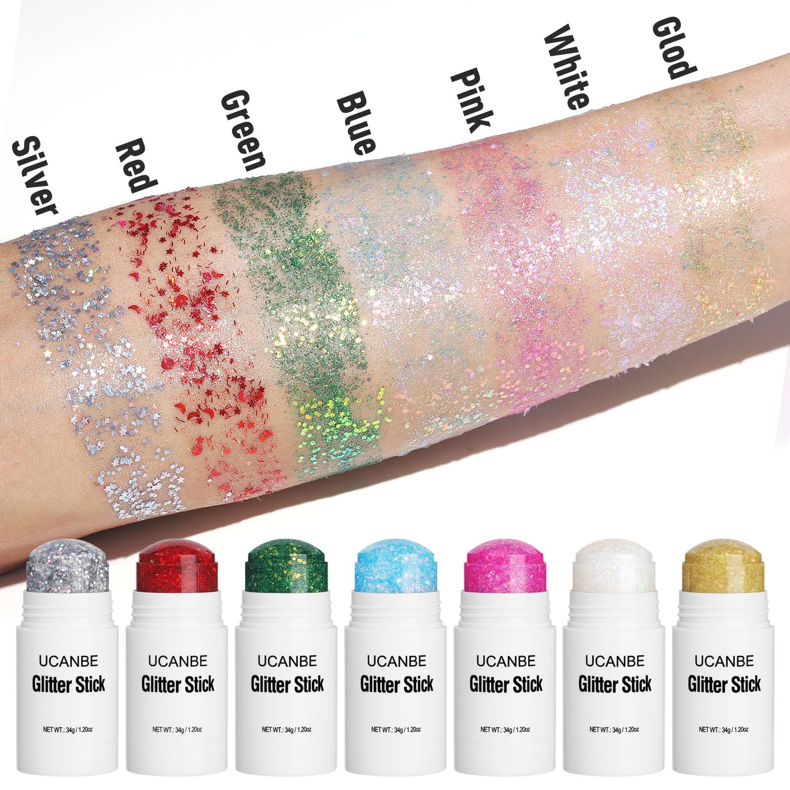 UCANBE Green Body Glitter Stick for Singer Concerts Music Festivals, Face Glitter Makeup for Face Body Hair Eyes & Lips, Chunky Glitter Sparkling Mermaid Sequins for Women 1.2OZ