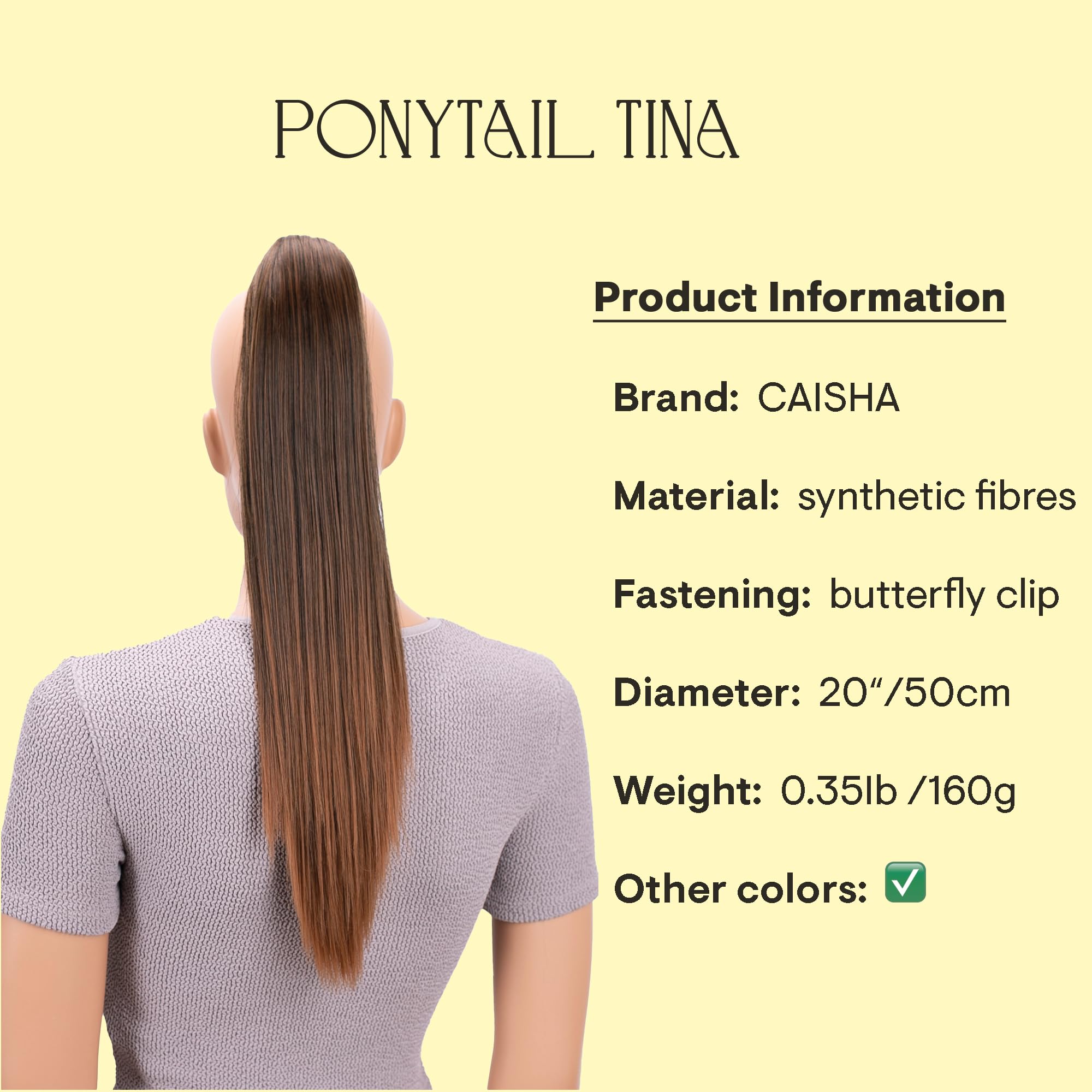20 (50cm) brown mix # 2T30 H59 : PRETTYSHOP 20 Hairpiece Ponytail Clip on Extension Long hair smooth Heat-Resisting H59