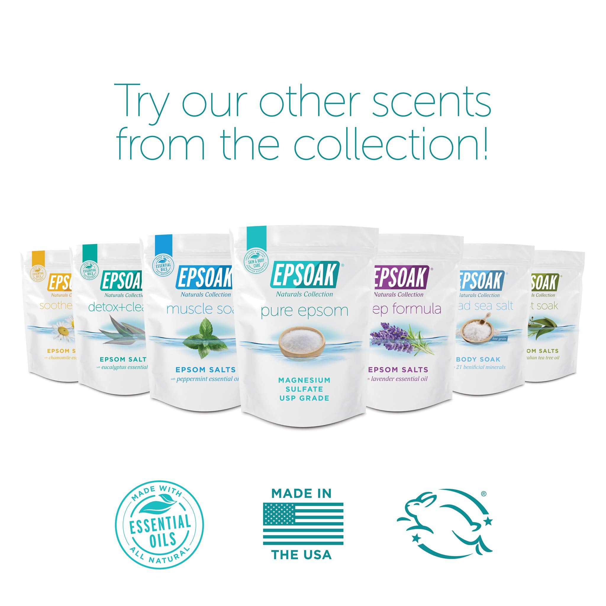 Epsoak Epsom Salt 2 lb. Magnesium Sulfate USP. (Qty. 1 x 2lb. Bags) Resealable Epsom Salt Bulk Bags Unscented, Made in The USA, Cruelty-Free Certified