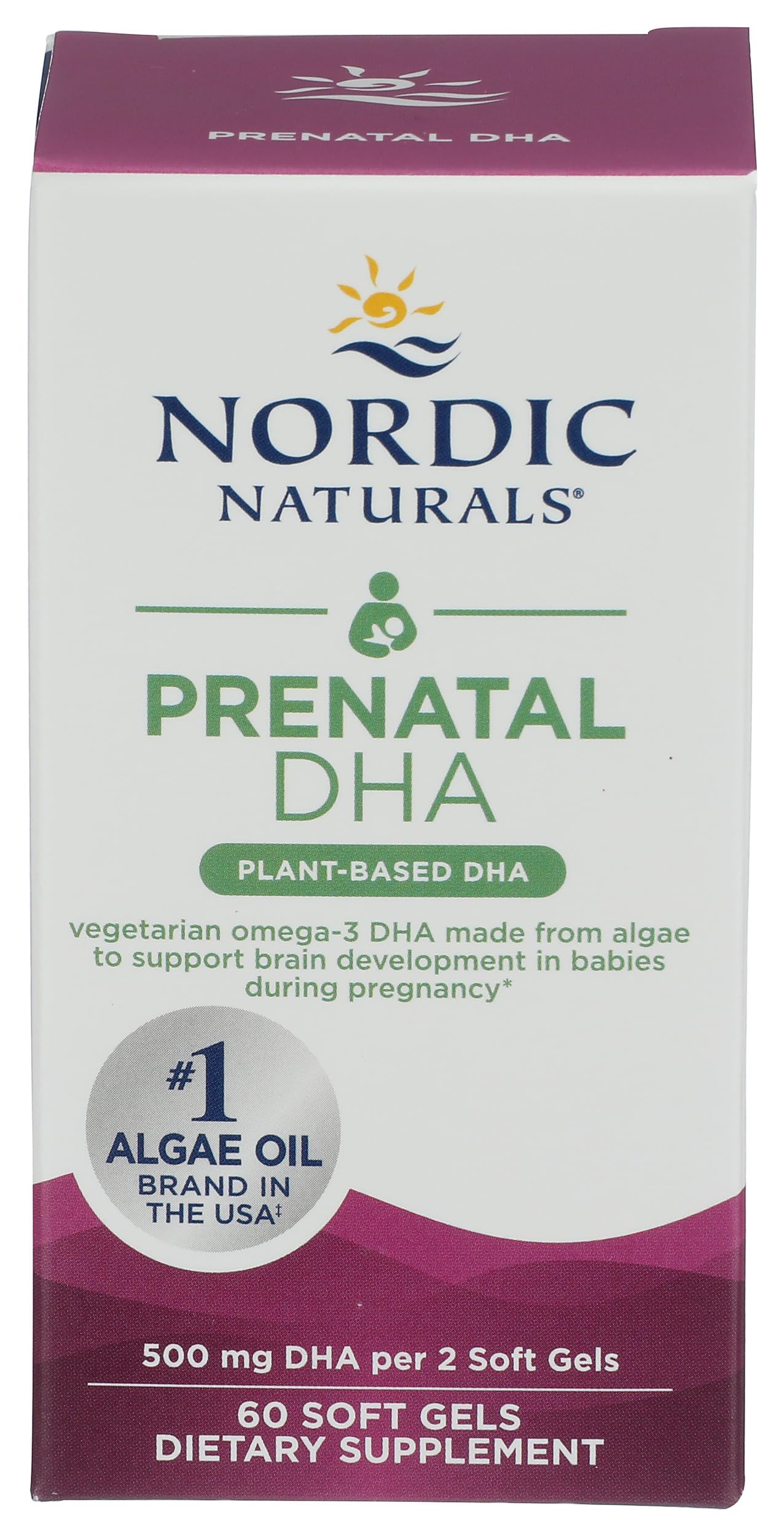 Nordic Naturals Vegan Prenatal DHA, Unflavored - 60 Soft Gels - 500 mg Plant-Based DHA - Supports Brain Development in Babies & Healthy Pregnancy - Non-GMO - 30 Servings