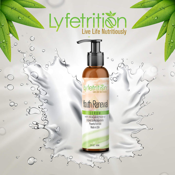 Lyfetrition Youth Renewal Serum (Skin and Face Formula) | 12 fl oz Large Bottle | With Aloe and Retinol