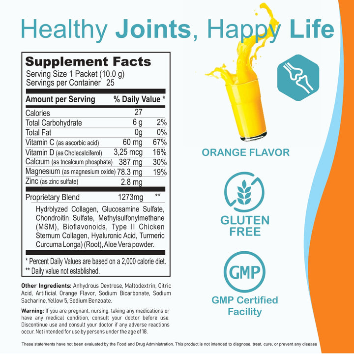 GHR-15 HEALTHY JOINTS Collagen Peptides, Collagen Types I & II, Glucosamine, Chondroitin, MSM, Hyaluronic Acid, Turmeric, Aloe Vera, Vitamins C, D, Zinc, Calcium, Magnesium