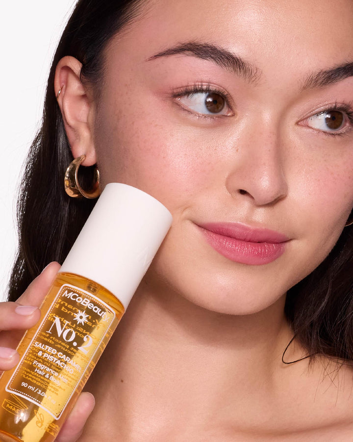MCoBeauty Fragrance Mist No. 2 Salted Caramel & Pistachio Scent, Lightly Warm Scent with Sandalwood & Caramel for Day or Night, Vegan, Cruelty Free