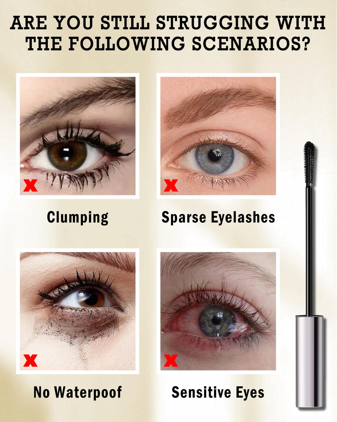 Brown Mascara for Older Women 60 Plus- 2Pcs Tube Máscara Volume and Length for Mature Women with Thinning Lashes, Hypoallergenic Prime Mascara for Sensitive Eyes, Non Clumping Waterproof Long Lasting