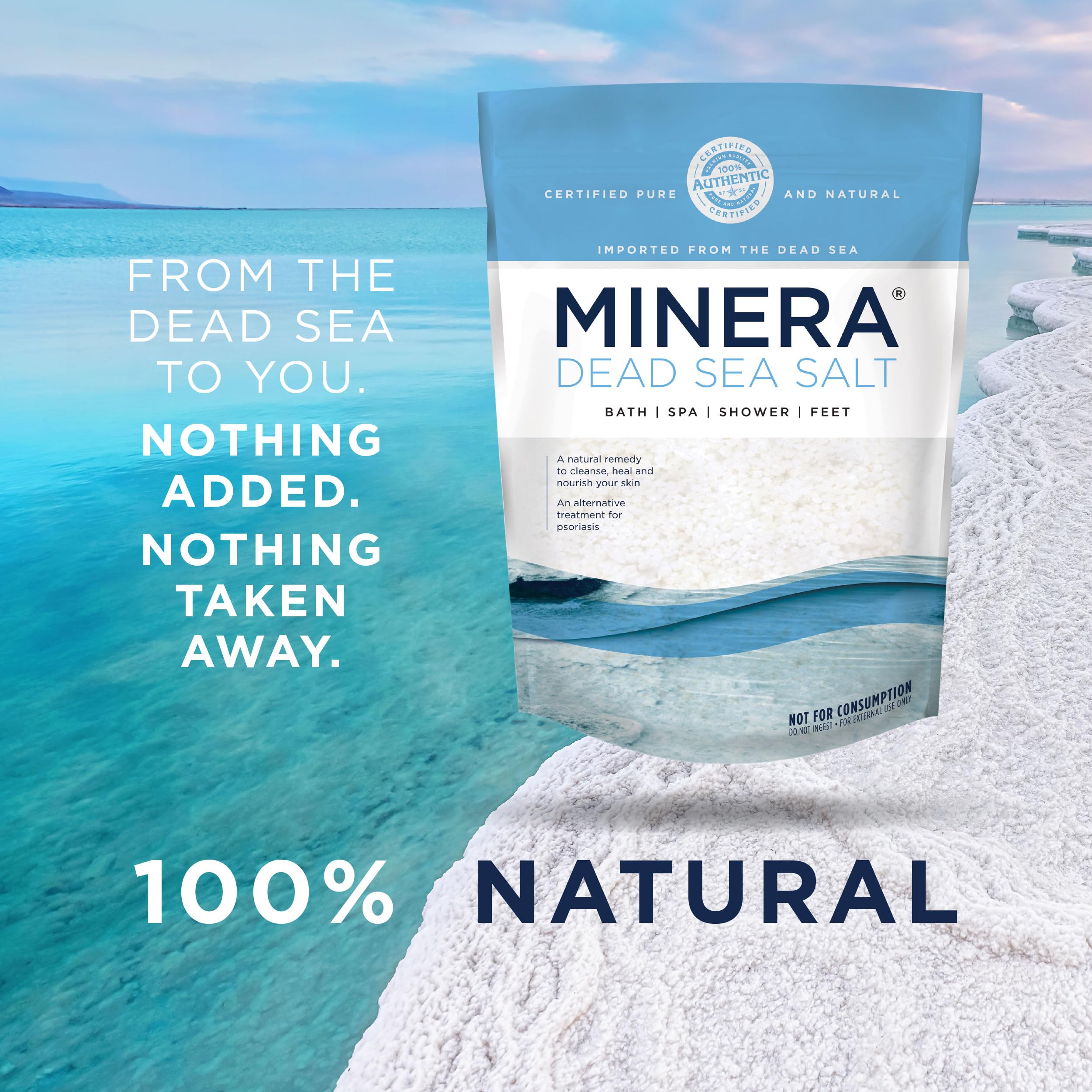Minera Dead Sea Salt, 100% Pure & Natural, 10 lbs. Coarse Grain (0-1.7-4 mm) Bulk Bag, Easily Dissolving Dead Sea Salts for Soaking & Bathing, Skin Nourishing Coarse Sea Salt, Unscented