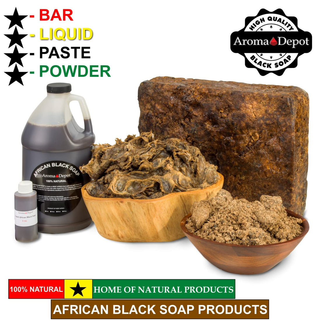 Aroma Depot Raw African Black Soap 8oz 100% Raw Natural soap for Acne, Eczema, Psoriasis, Scar Removal Face And Body Wash. Handmade