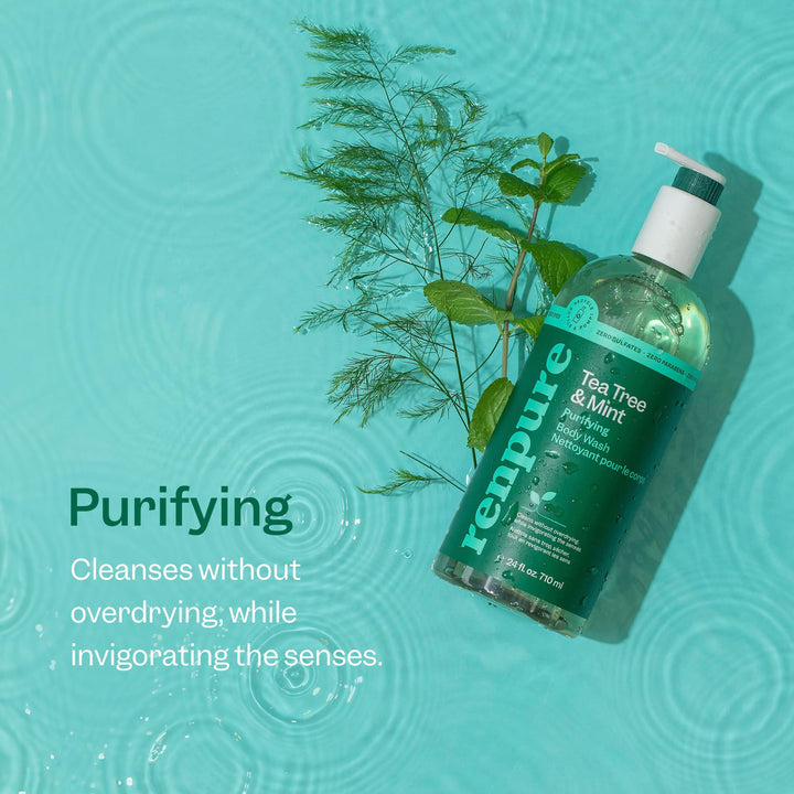 RENPURE Tea Tree & Mint Body Wash - Cleanses, Invigorates & Refreshes Skin Without Over-Drying - For All Skin Types - Tea Tree Leaf Oil, Spearmint Leaf Oil - 24 Fl Oz each, 2 Pack
