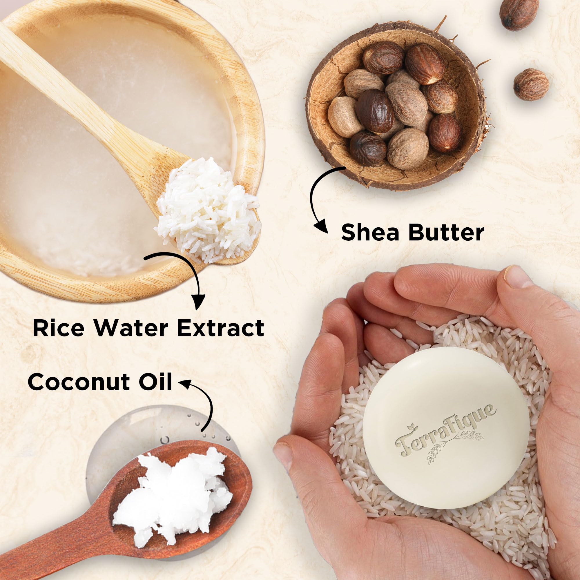 TERRAFIQUE Rice Water Shampoo Bar - Citrus Scent - Nourishing Shampoo with Cocoa Butter, Shea Butter for Hair Growth - 3.5 Oz / 100 G