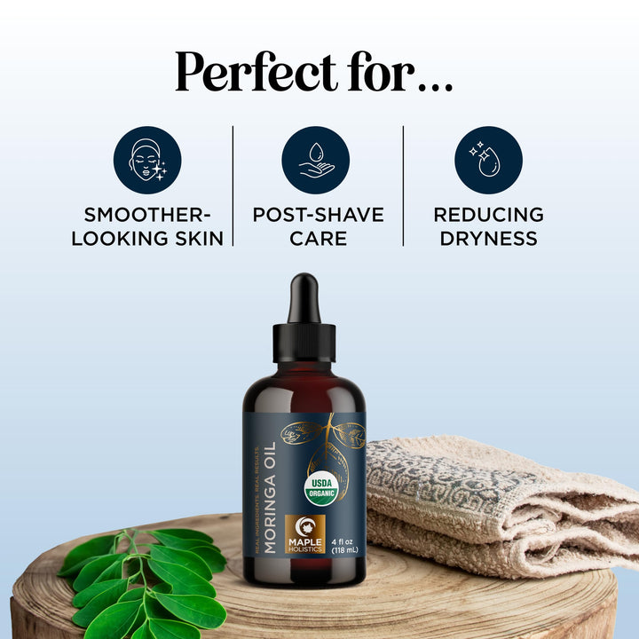 Organic Moringa Oil for Hair and Skin - Cold Pressed Virgin Unrefined Natural Pure USDA Organic Hair Oil for Dry Damaged Hair and Ultra Hydrating Face Oil - Carrier Oil for Essential Oils (2 Pack)