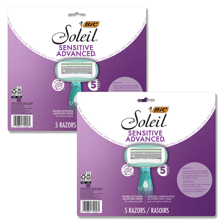 BIC Soleil Sensitive Advanced Women's Disposable Razor, Five Blade, 10 Count, For a Flawlessy Smooth Shave