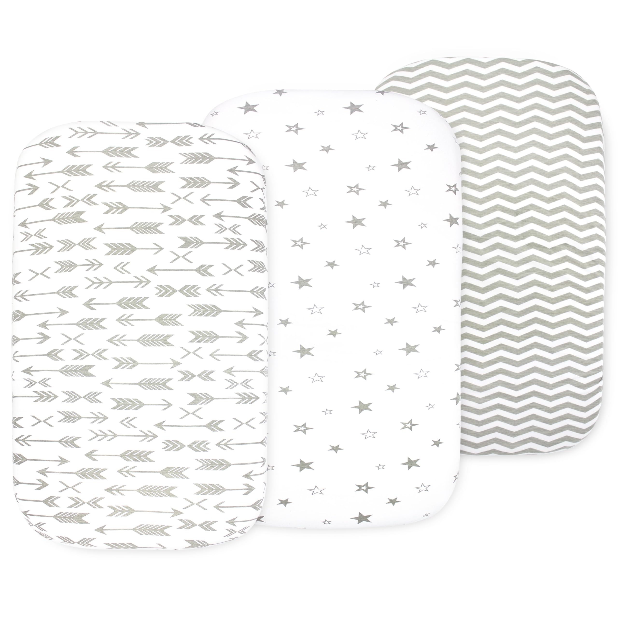 Bassinet Sheets for Baby Girl & Boy – 3-Pack Soft Fitted Bassinet Sheets, Organic Cotton, Breathable & Cozy, Fits 32x16x4 Inch Rectangle, Oval & Hourglass Mattresses (Grey/White)