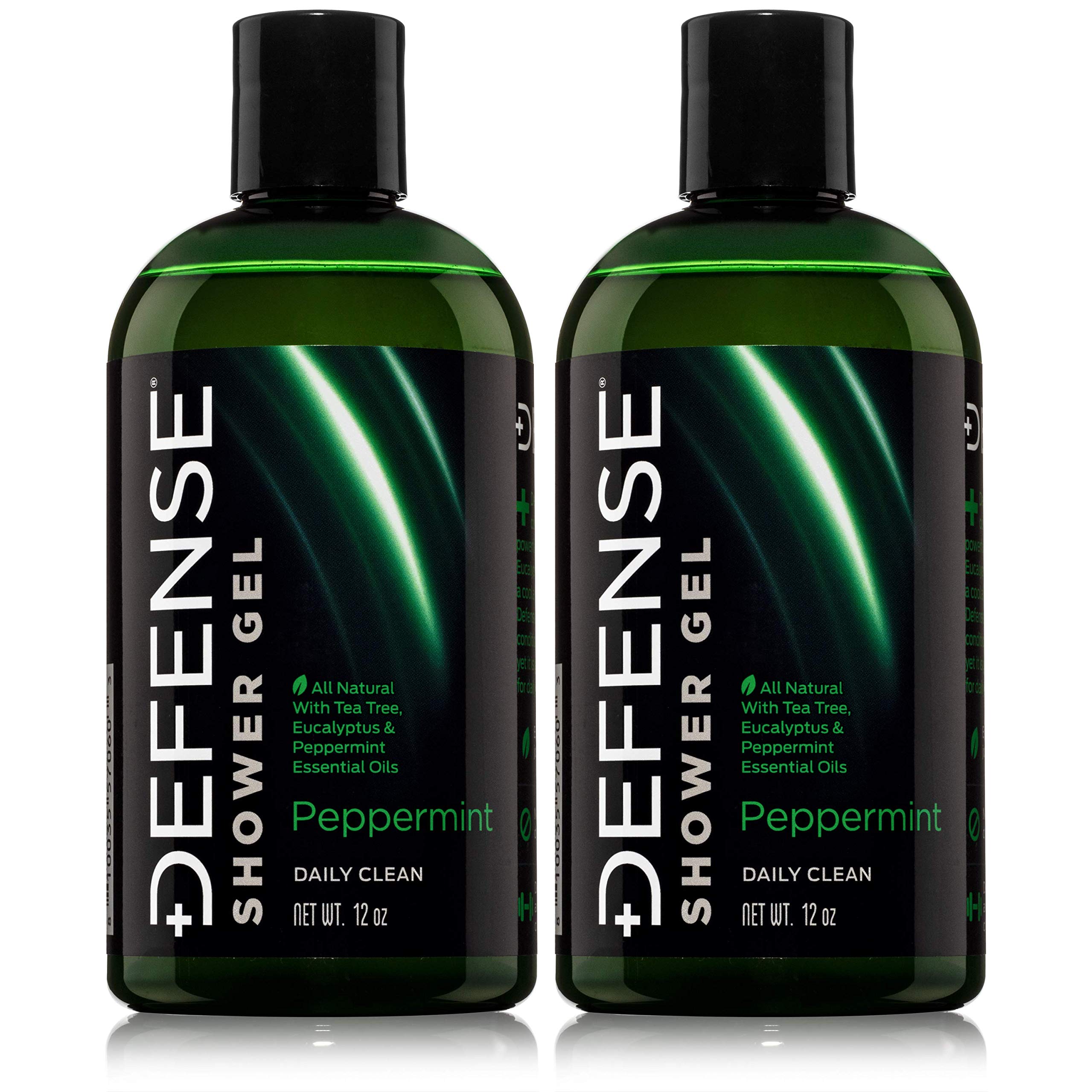 Defense Soap Peppermint Body Wash Shower Gel 12 Oz - Natural Tea Tree Eucalyptus Peppermint Oil (Pack of 2)