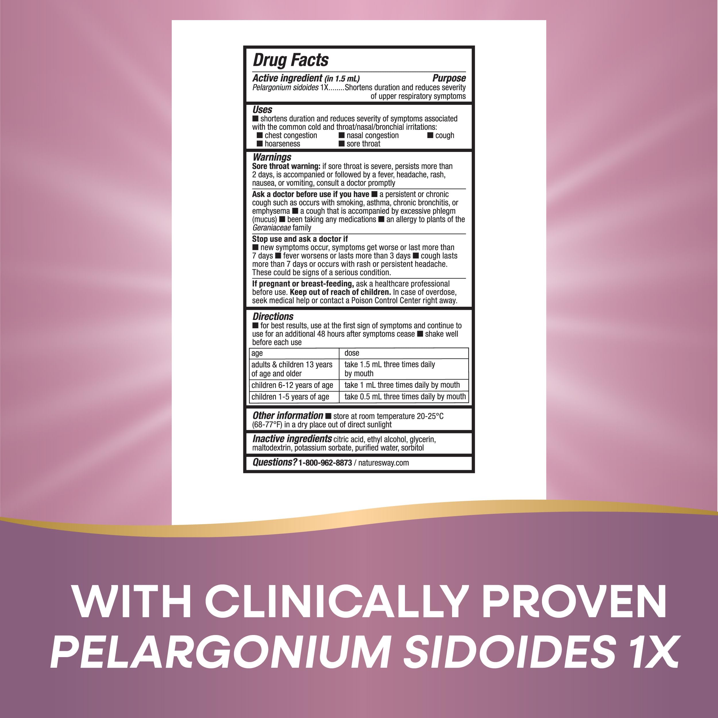 Nature's Way Cold Relief Drops, Umcka, Feel Better Faster, Multi-Symptom Cold Relief, Homeopathic, Shortens Sore Throat, Cough and Congestion, Non-Drowsy, 1 Fl Oz (Packaging May Vary)