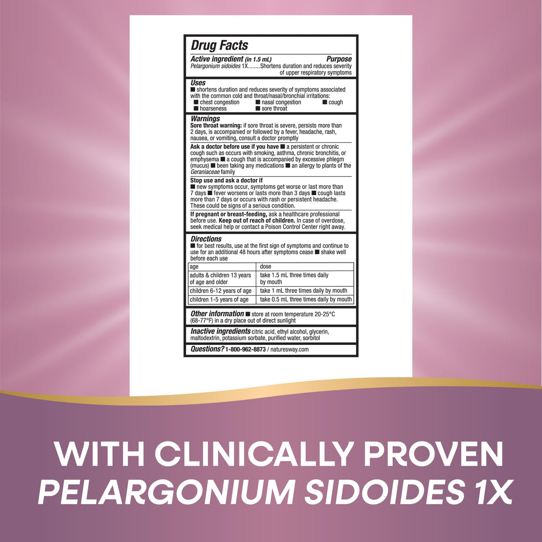 Nature's Way Cold Relief Drops, Umcka, Feel Better Faster, Multi-Symptom Cold Relief, Homeopathic, Shortens Sore Throat, Cough and Congestion, Non-Drowsy, 1 Fl Oz (Packaging May Vary)