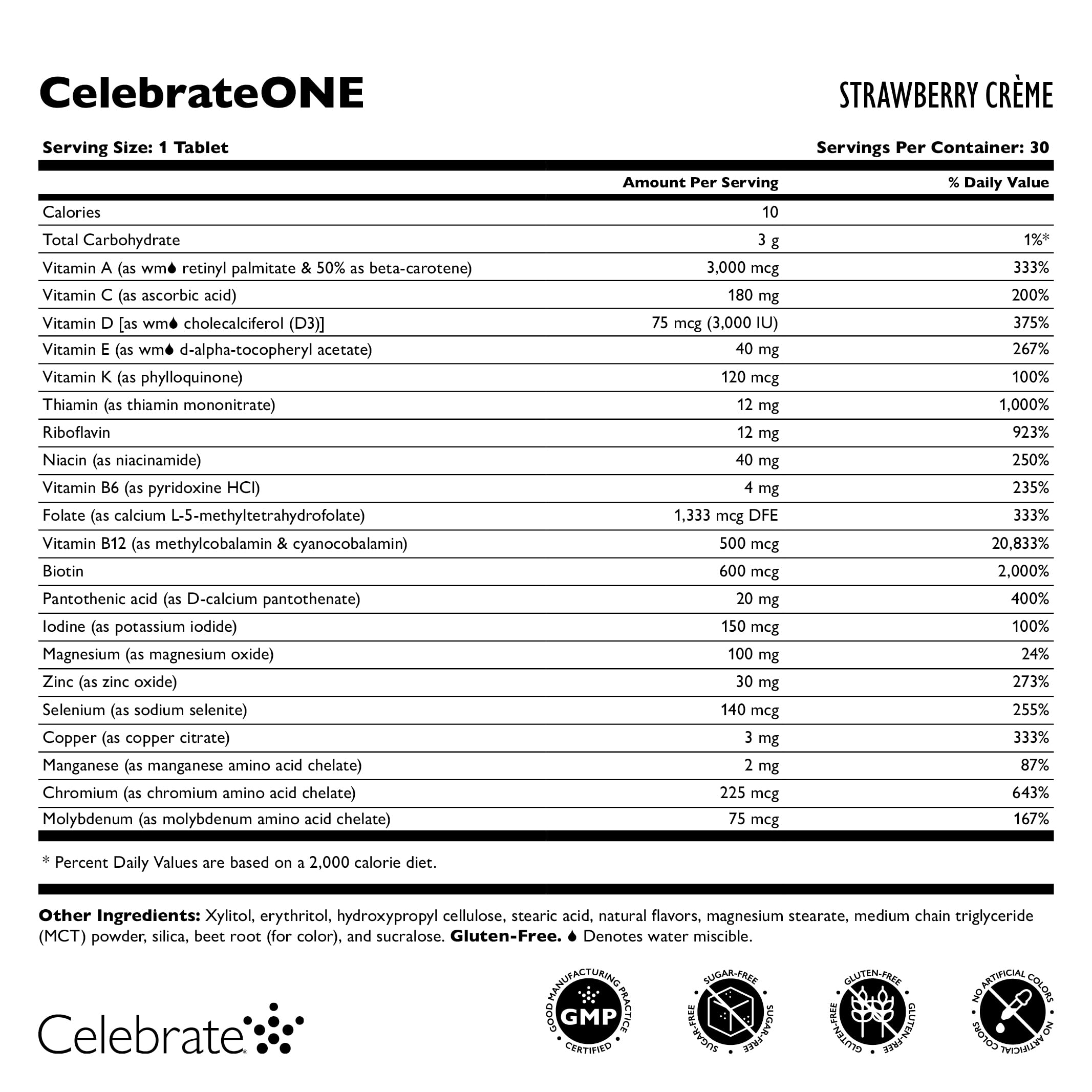 Celebrate Vitamins CelebrateONE Chewables, Iron Free - One A Day Bariatric Multivitamin, Essential Vitamins & Minerals - Gastric Bypass & Sleeve Gastrectomy Supplement - Strawberry Creme (30 Tablets)