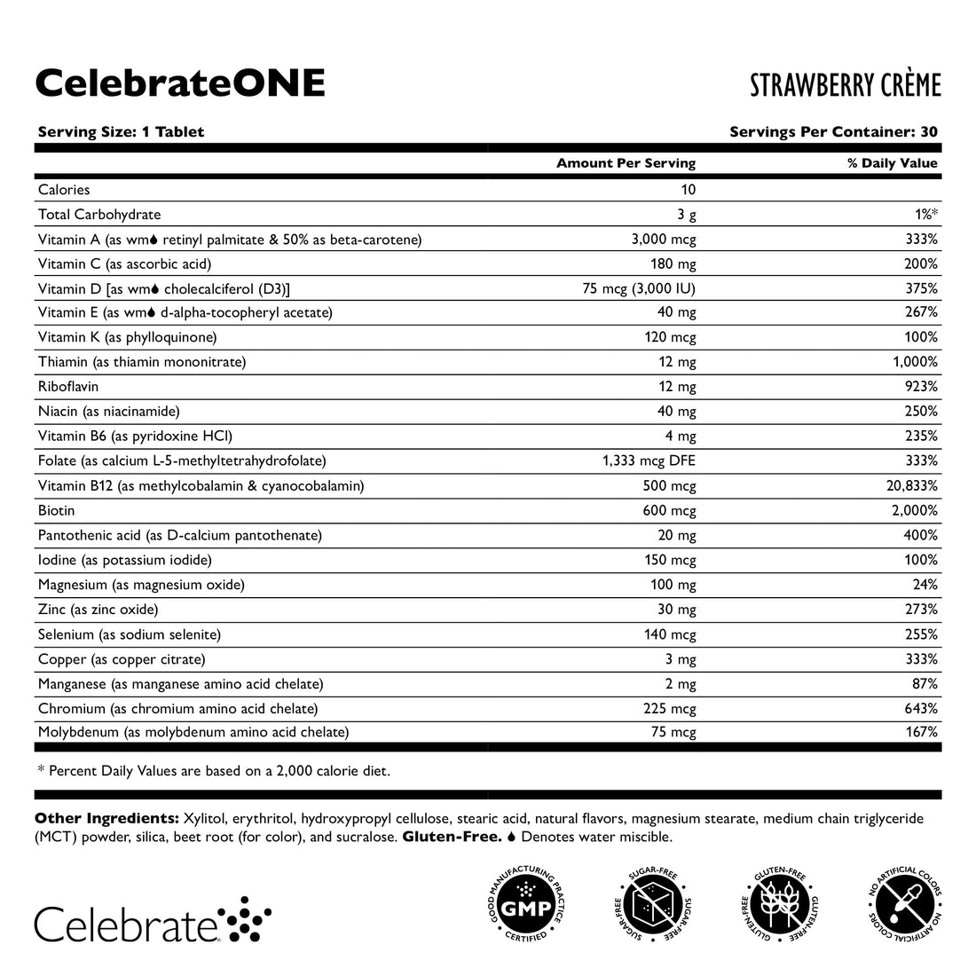 Celebrate Vitamins CelebrateONE Chewables, Iron Free - One A Day Bariatric Multivitamin, Essential Vitamins & Minerals - Gastric Bypass & Sleeve Gastrectomy Supplement - Strawberry Creme (30 Tablets)
