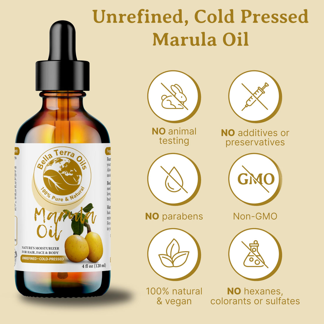 Bella Terra Oils - Marula Face Oil 4oz - The Touch of Nature's Purest, Packed with Vitamin B & Vitamin A, A Glow-Boosting Sensation