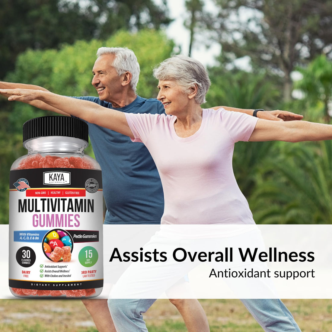 Kaya Naturals Adult Multi Vitamin Gummy, Biotin, Vitamin A, B-12, C & E, Including Zinc, Folic Acid, Strawberry Flavor - Gluten-Free Multivitamins Sweet Adult Gummies