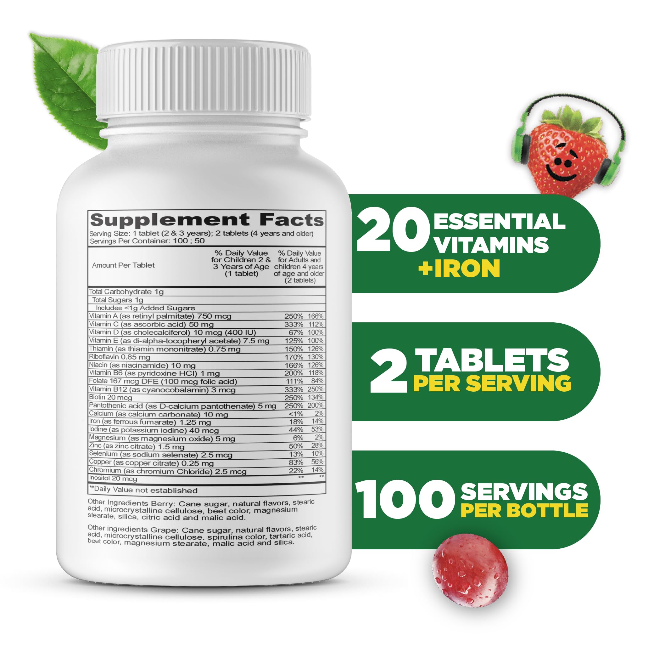 Lifeable Multivitamin & Multimineral with Iron Chewables for Kids – Vegetarian – Gluten Free Vegetarian – Great Tasting - Natural Flavored Pectin Chews with Vitamins A, B, C, D & E – 150 Count