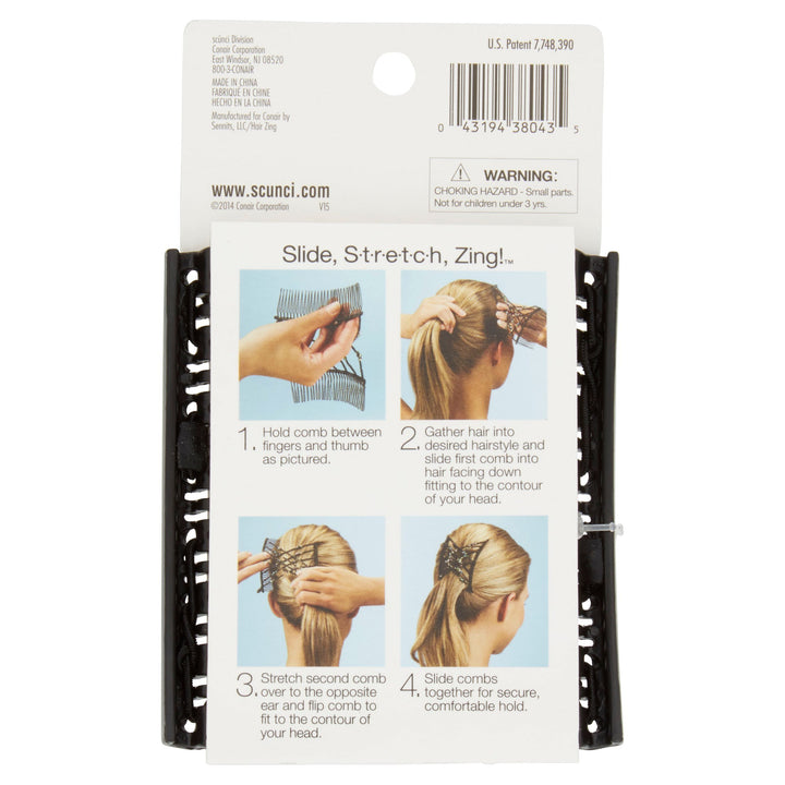 Scunci Braided Upzing Double Combs Large, Easy-Stretch, Assorted Colors