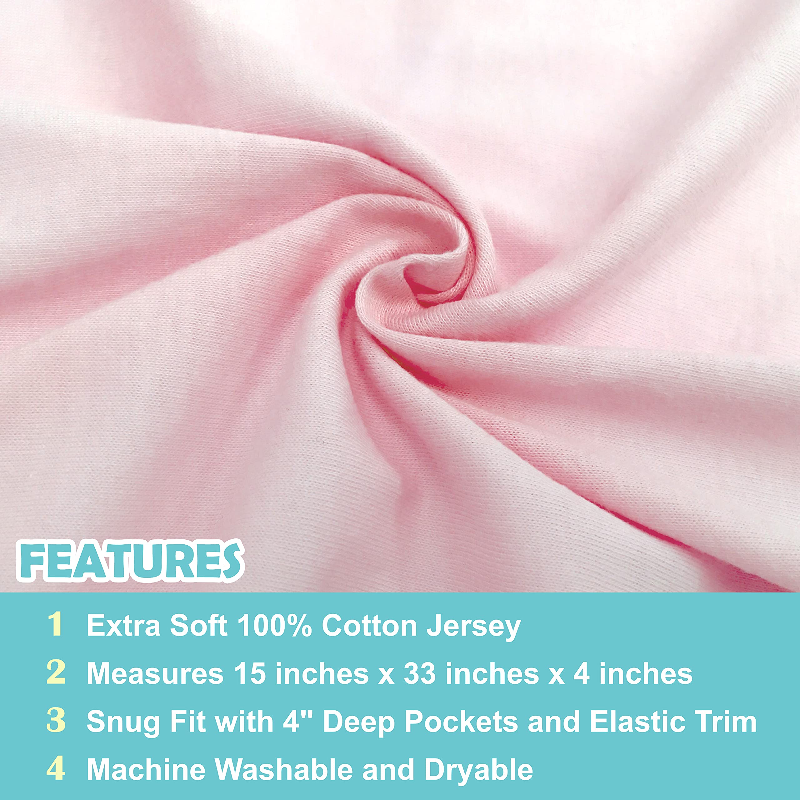 American Baby Company 15 x 33 Fitted Bassinet Sheet, 100% Natural Cotton Jersey Knit, Pink, Soft Breathable, for Girls, Pack of 2