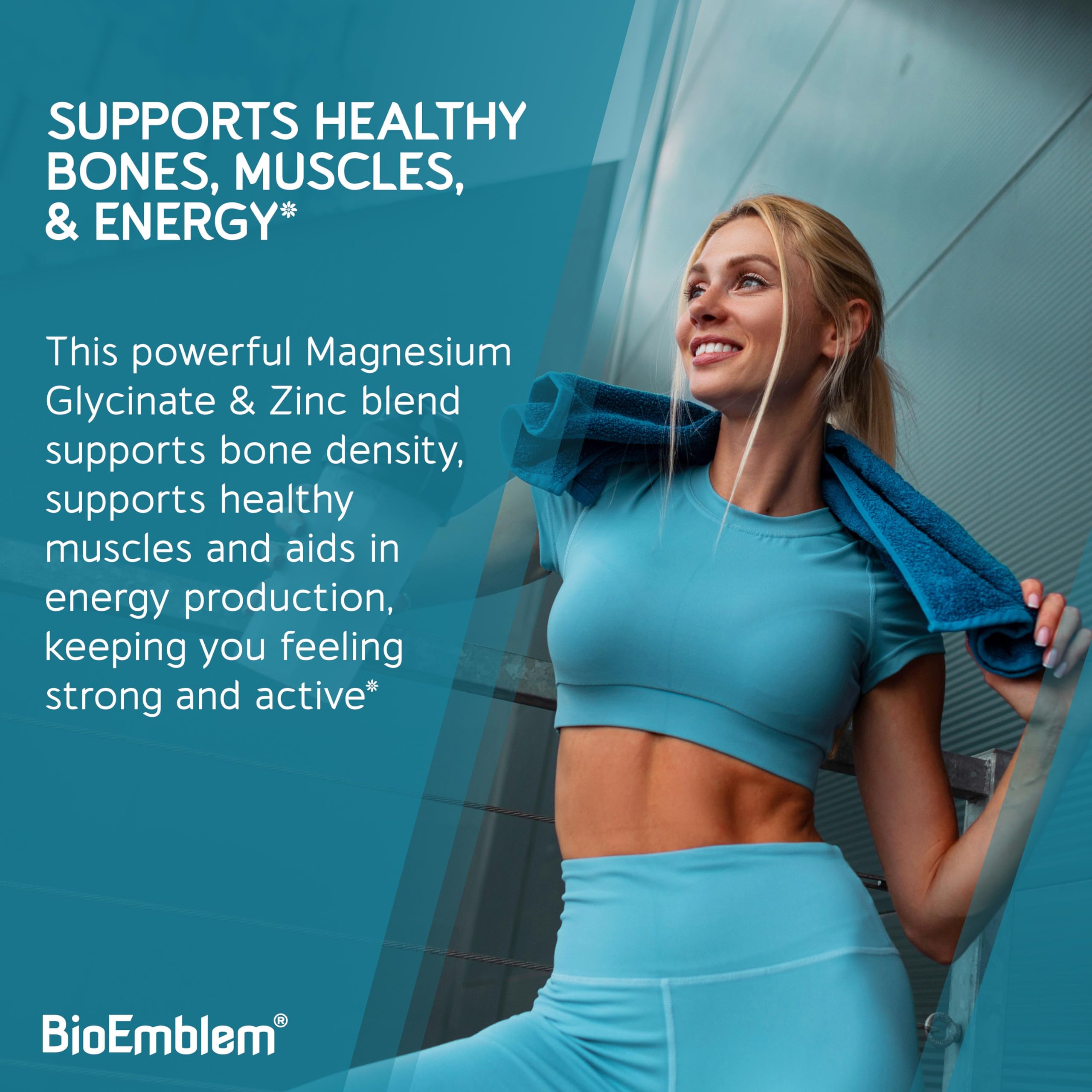 BioEmblem Magnesium Glycinate with Zinc - 300mg Chelated Magnesium Supplement - High Absorption Vegan Non-GMO 2-in-1 Complex - Immune Support, Muscles, Nerves - 90 Capsules