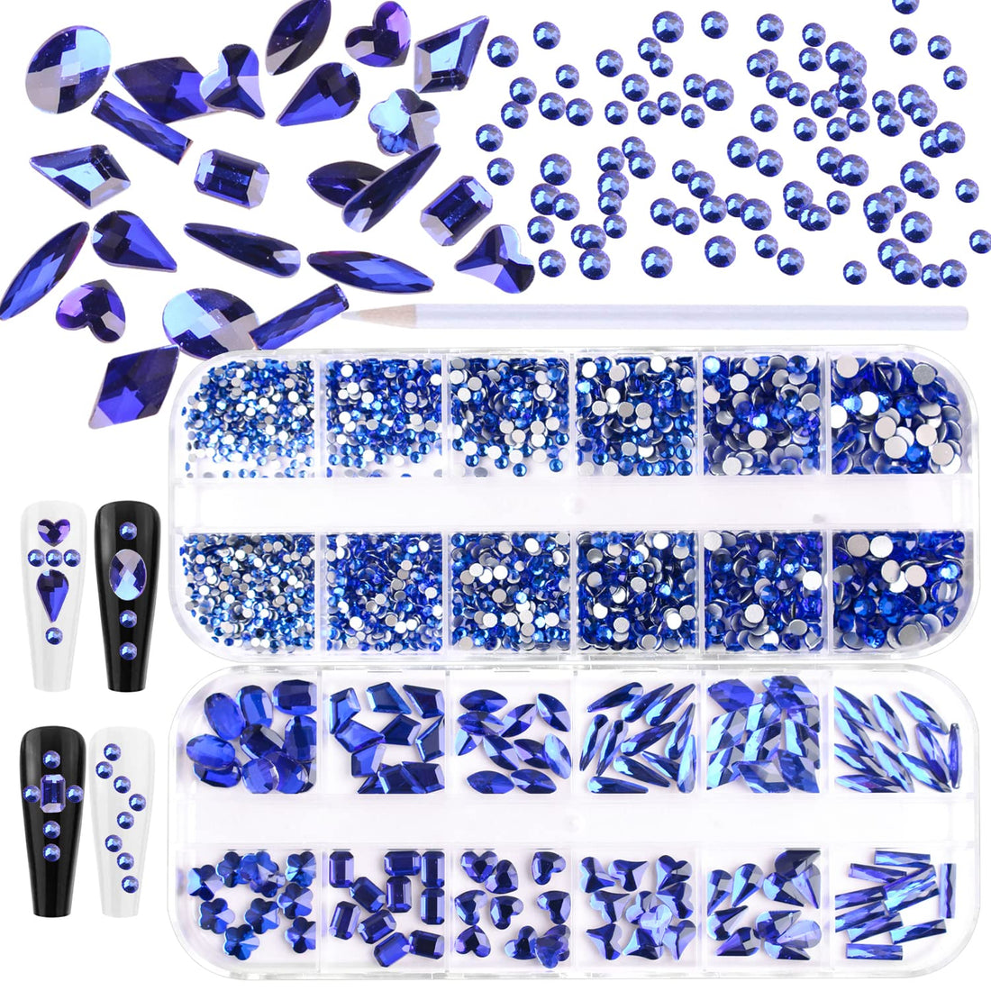 WOKOTO 2 Box Flat Back Blue Rhinestones For Nails Multi Shapes Big Nail Crystals Diamonds For Nails Nail Rhinestones 3d Nail Charms Stones For Nails Nail Art Rhinestones Sapphire Nail Gems Nail Art
