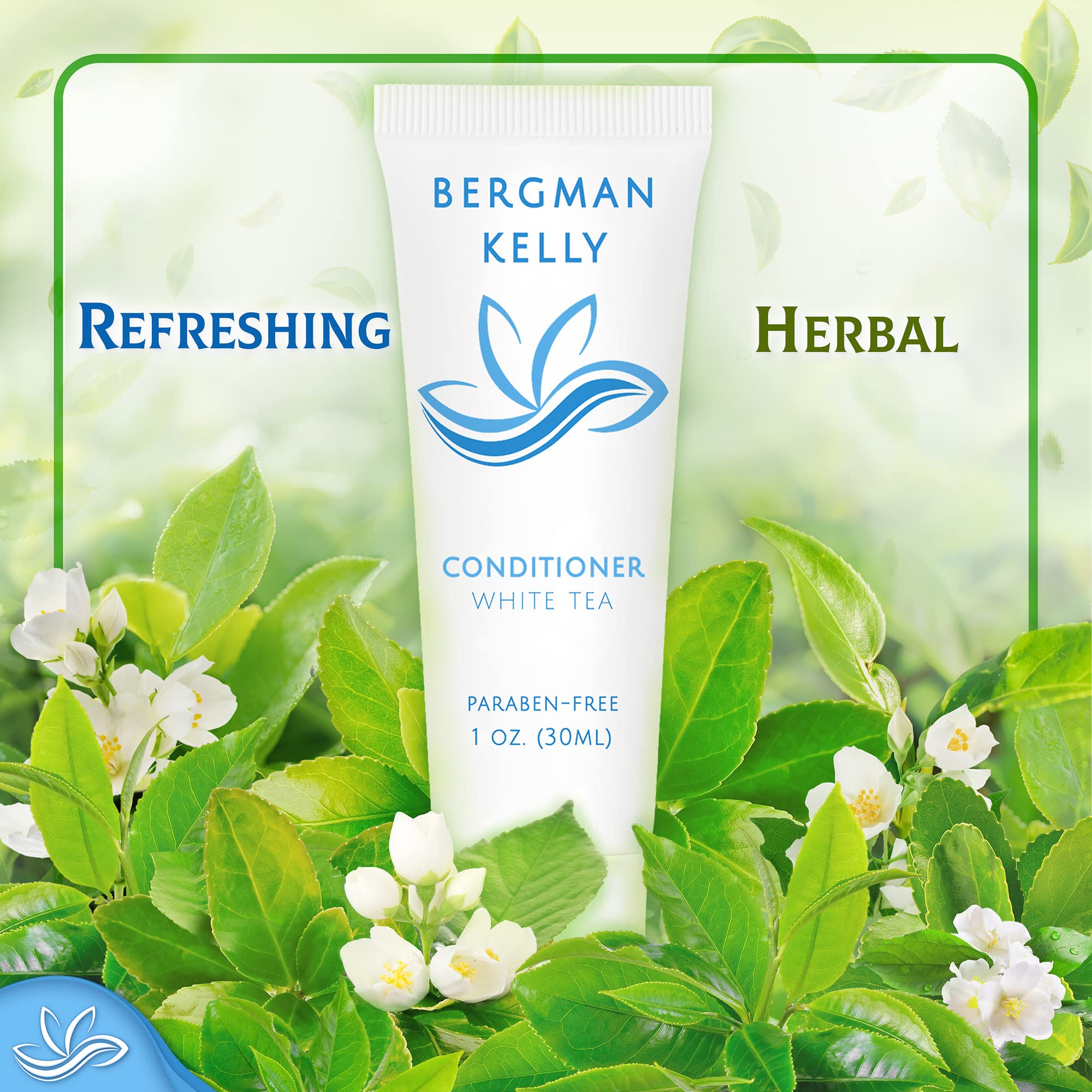 BERGMAN KELLY Hotel Conditioner (1 Fl Oz, 100 PK, White Tea), Delight Your Guests with Revitalizing and Refreshing White Tea Travel Conditioner, Quality Small Amenities Hotel Toiletries in Bulk