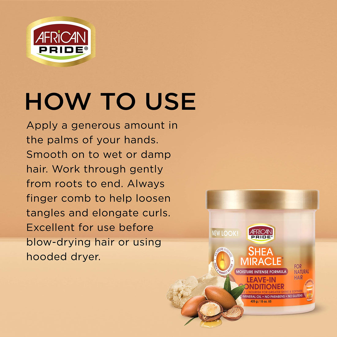 African Pride Shea Miracle Leave In Conditioner (3 Pack) - Contains Shea & African Mango Butter to Smooth Curls, Coils & Waves, Nourishes Hair, 15 oz