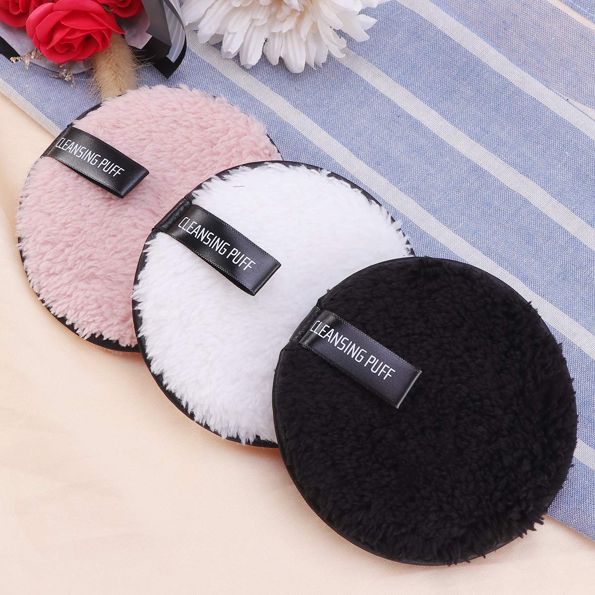 Frcolor 3pcs Double-Side Foundation Cosmetic Powder Puff Cloth Towels Washable Makeup Rmover Puff Sponge for Facial Cleansing