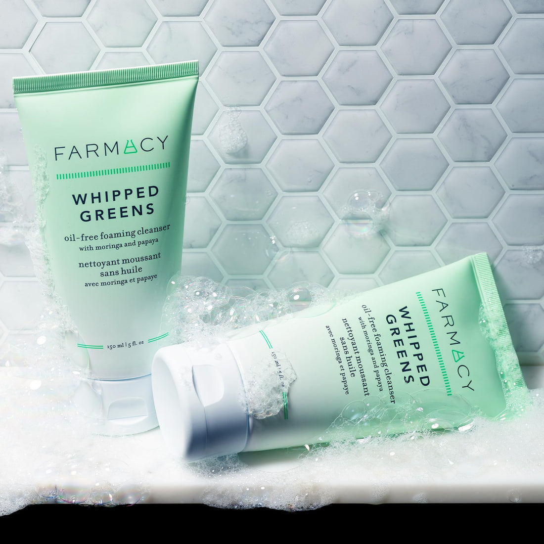 Farmacy Foaming Face Wash for Oily Skin - Whipped Greens Oil-Free Gentle Facial Cleanser + Exfoliator - Infused with Green Clay to Remove Impurities, Control Oil + Maintain Skin Hydration (50ml)