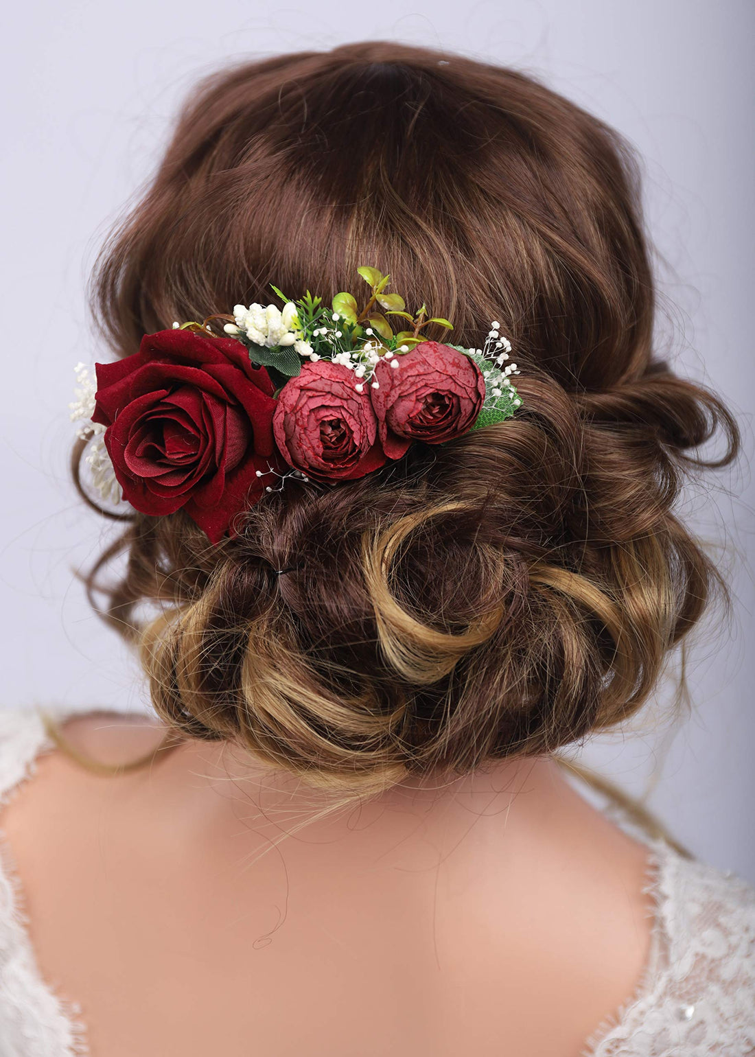 Kercisbeauty Red Rose Burgundy Hair Comb for Brides Wedding Bridal Vintage Headband Burgundy Floral Comb Festival Headpiece Women Girls Party