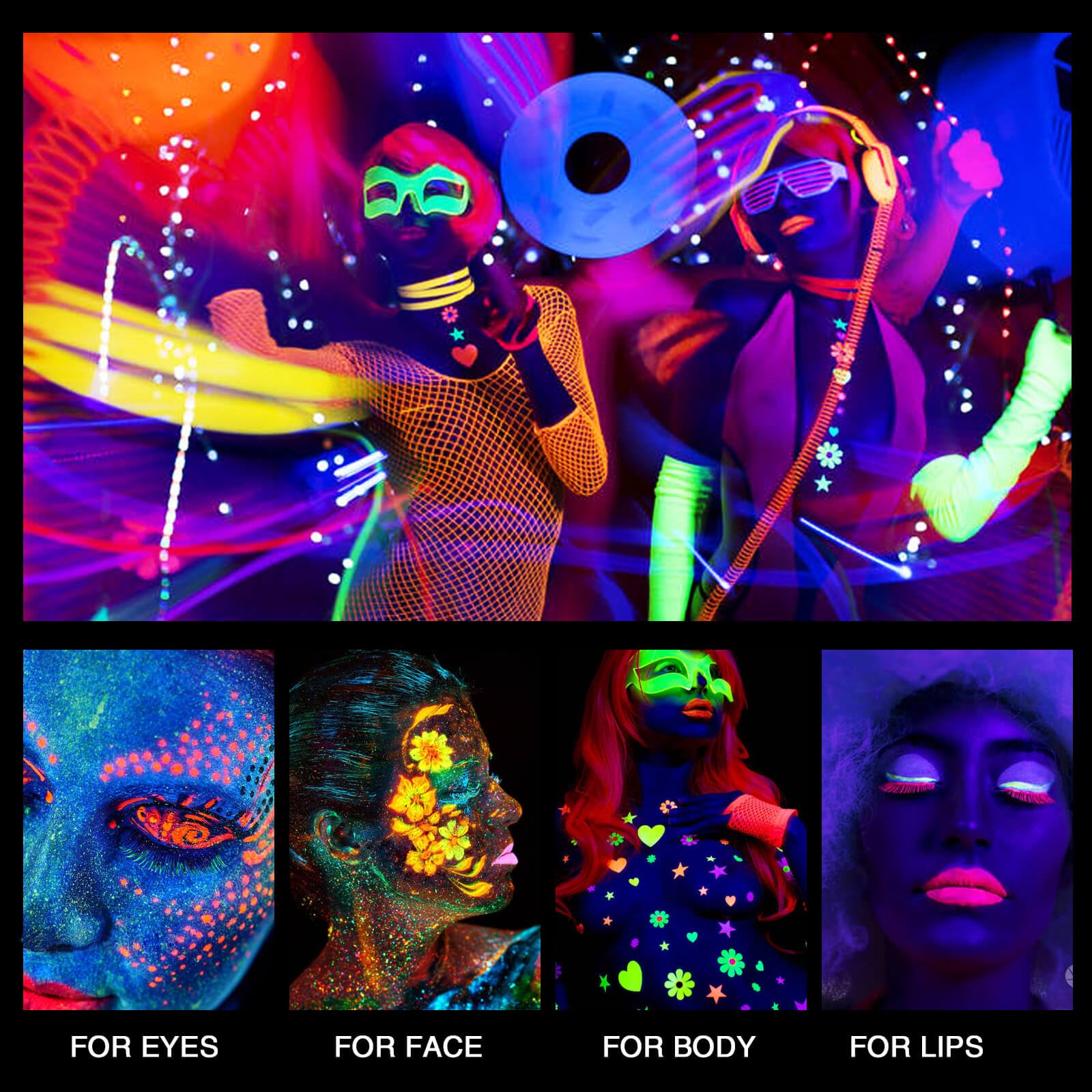 MEICOLY Neon Green Face Paint,Glow in The Dark Body Paint,Fluorescent Single Color Water Activated Eyeliner,1.05oz,Neon Green/UV Green