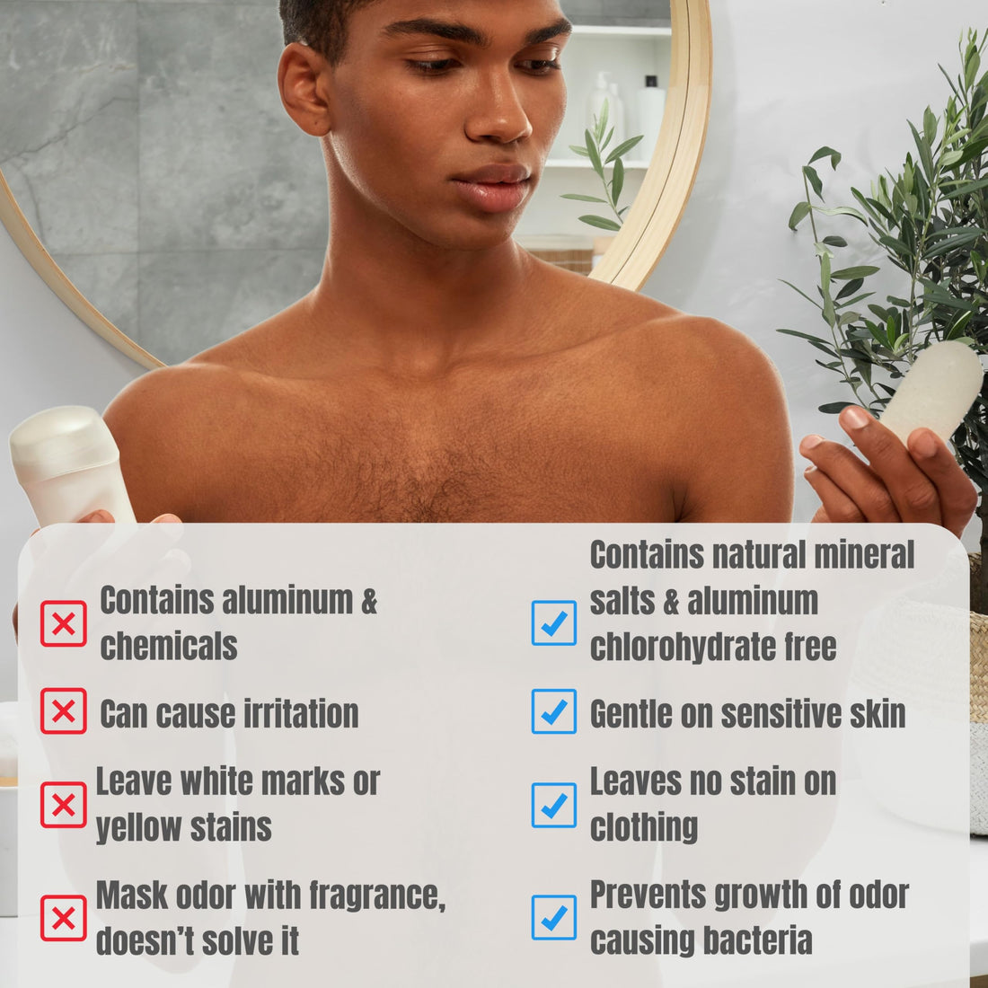 Crystal Deodorant Stick for Women and Men, 4.25 oz/120g - 100% Natural Alum Salt Stone Rock - Unscented Mineral Rock