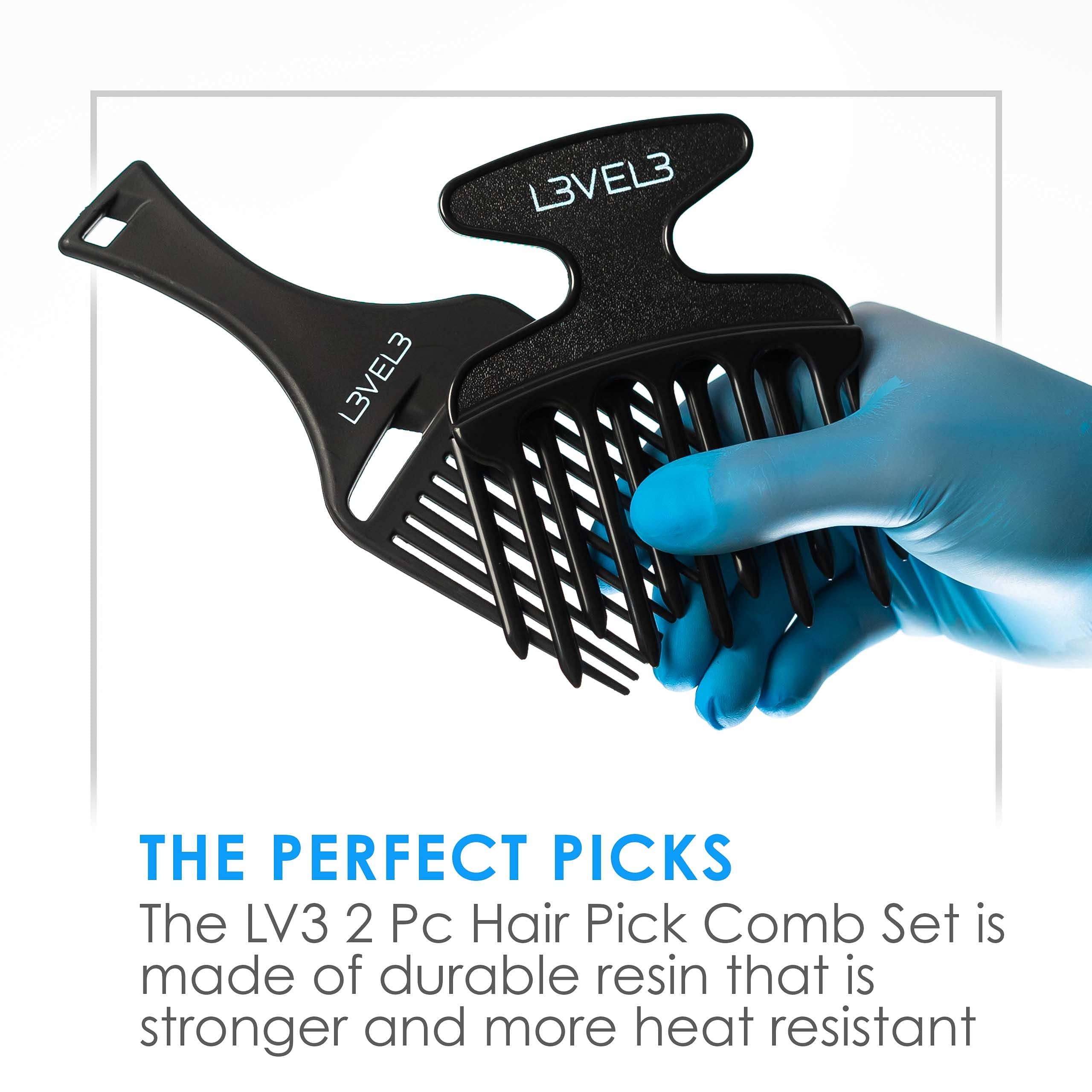 Level 3 Hair Pick Comb Set - Glides Through Hair Easily - Professional Salon Quality - Rounded Tips to Prevent Irritation - Level Three Hair Picks - 2pc
