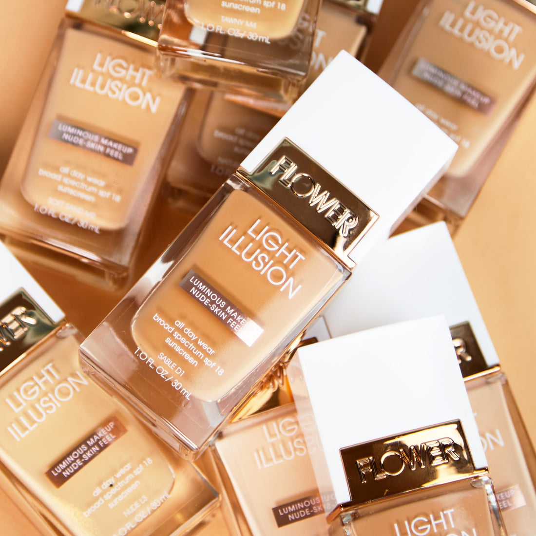 Flower Beauty Light Illusion Foundation with SPF 18 - Liquid Foundation Makeup with Buildable Coverage & Breathable/Lightweight Formula - Natural Complexion (Mocha)
