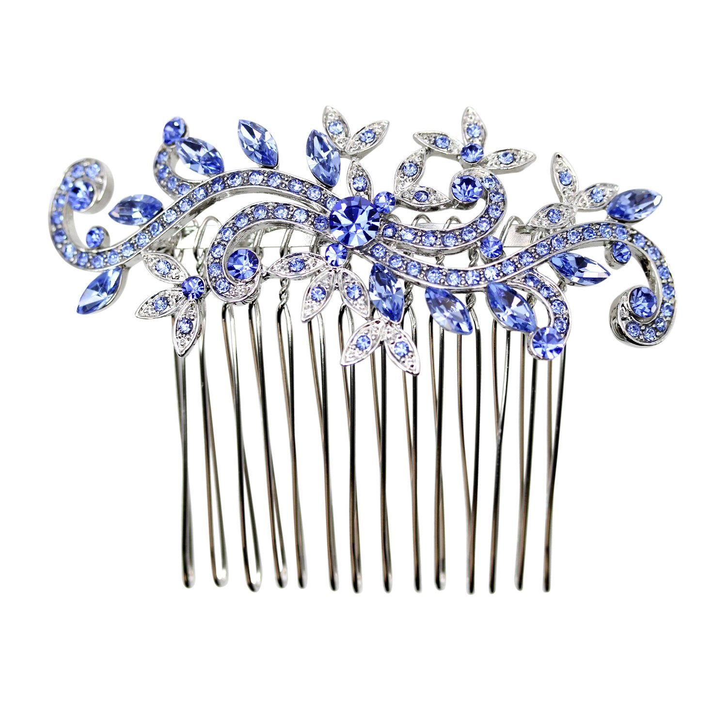 Faship Gorgeous Sapphire Color Blue Crystal Floral Hair Comb