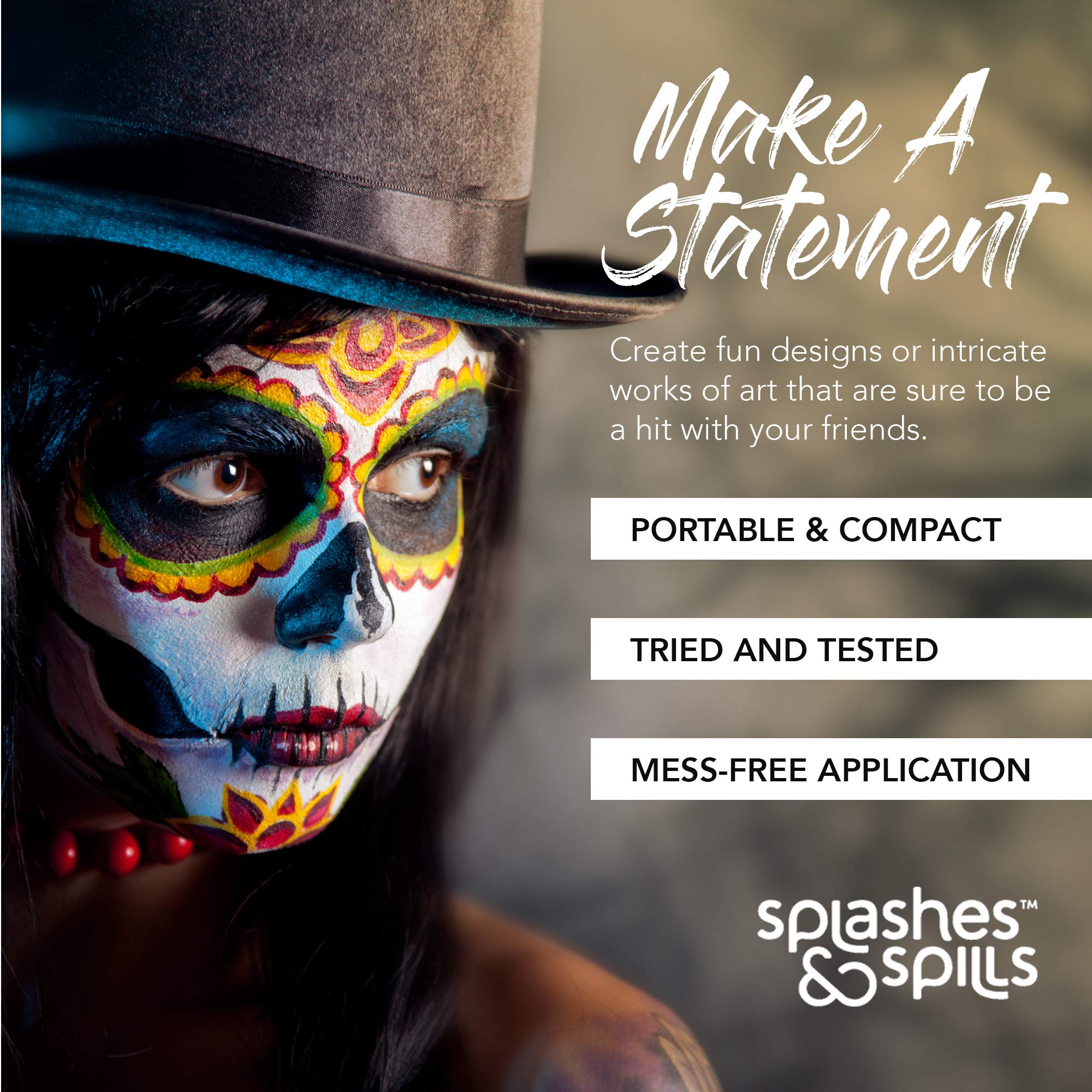 Face and Body Paint Cream - Black, 18g Cake Tub - Pretend Costume and Dress Up Makeup by Splashes & Spills