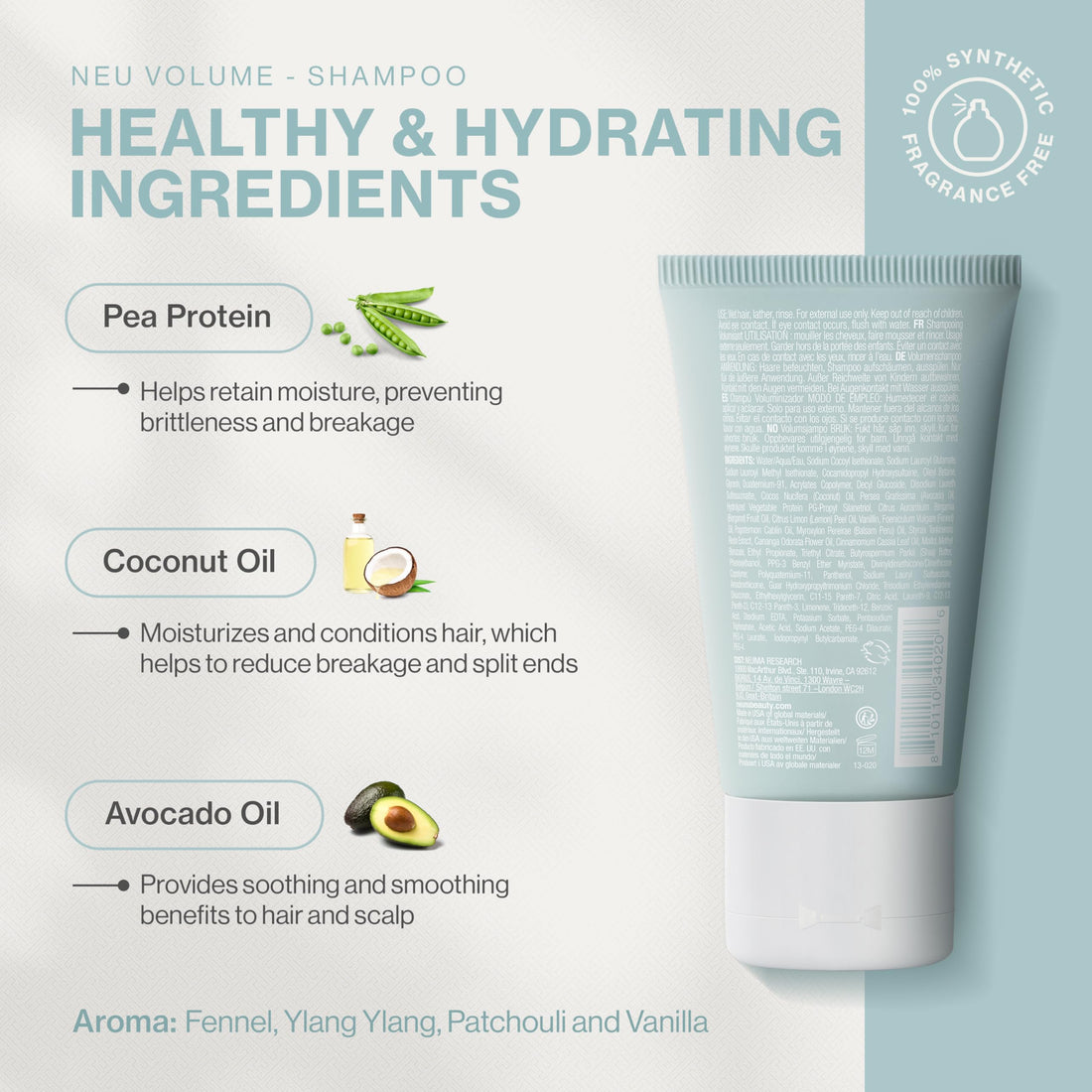 NEUMA Neu Volume Shampoo 1 Fl. Oz. Fennel, Ylang Ylang, Patchouli, and Vanilla Scent, Travel Size Sulfate Free Shampoo