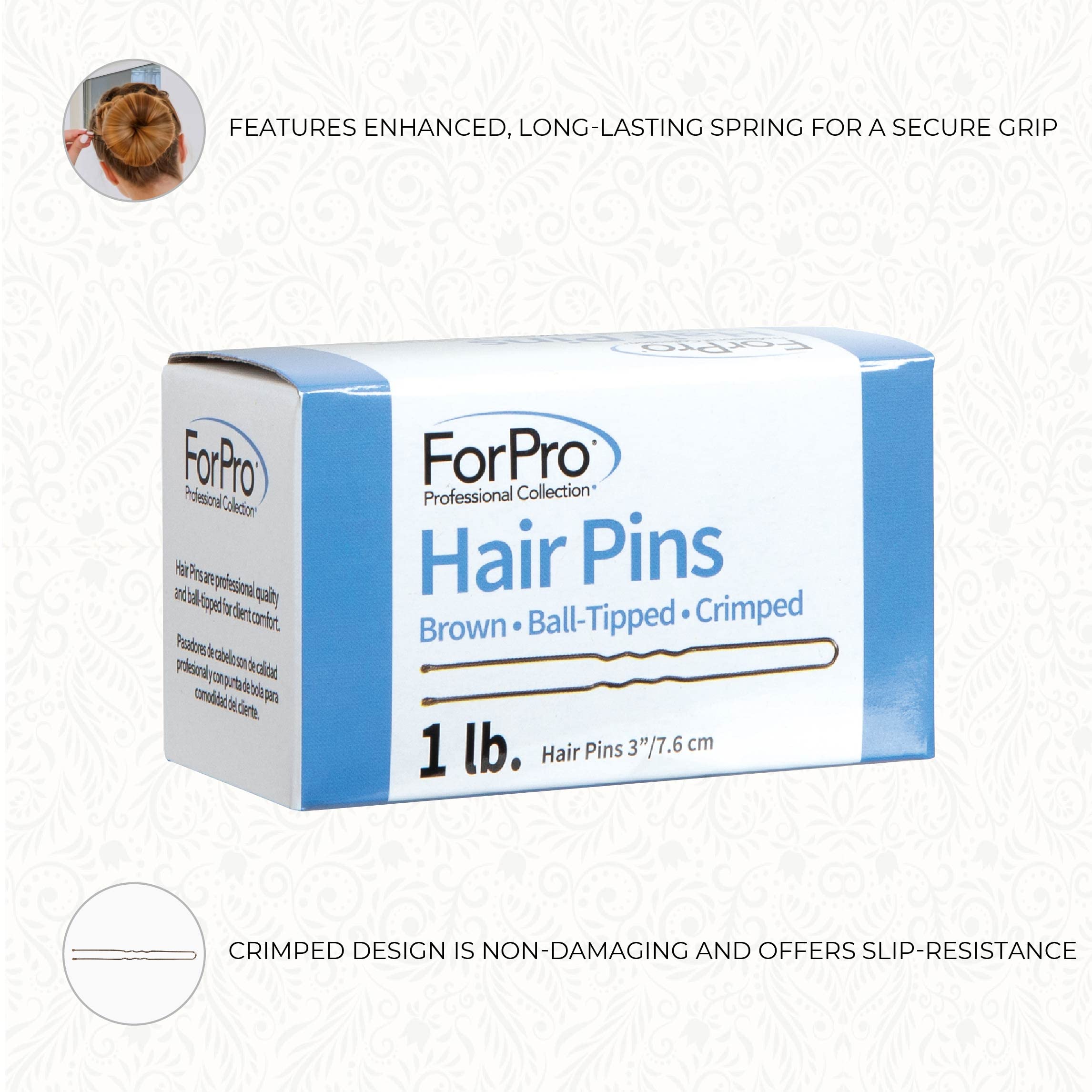 ForPro Hair Pins, Brown, Ball-Tipped, Crimped, Non-Damaging, 3ââ‚¬Â L, 1 Lb.
