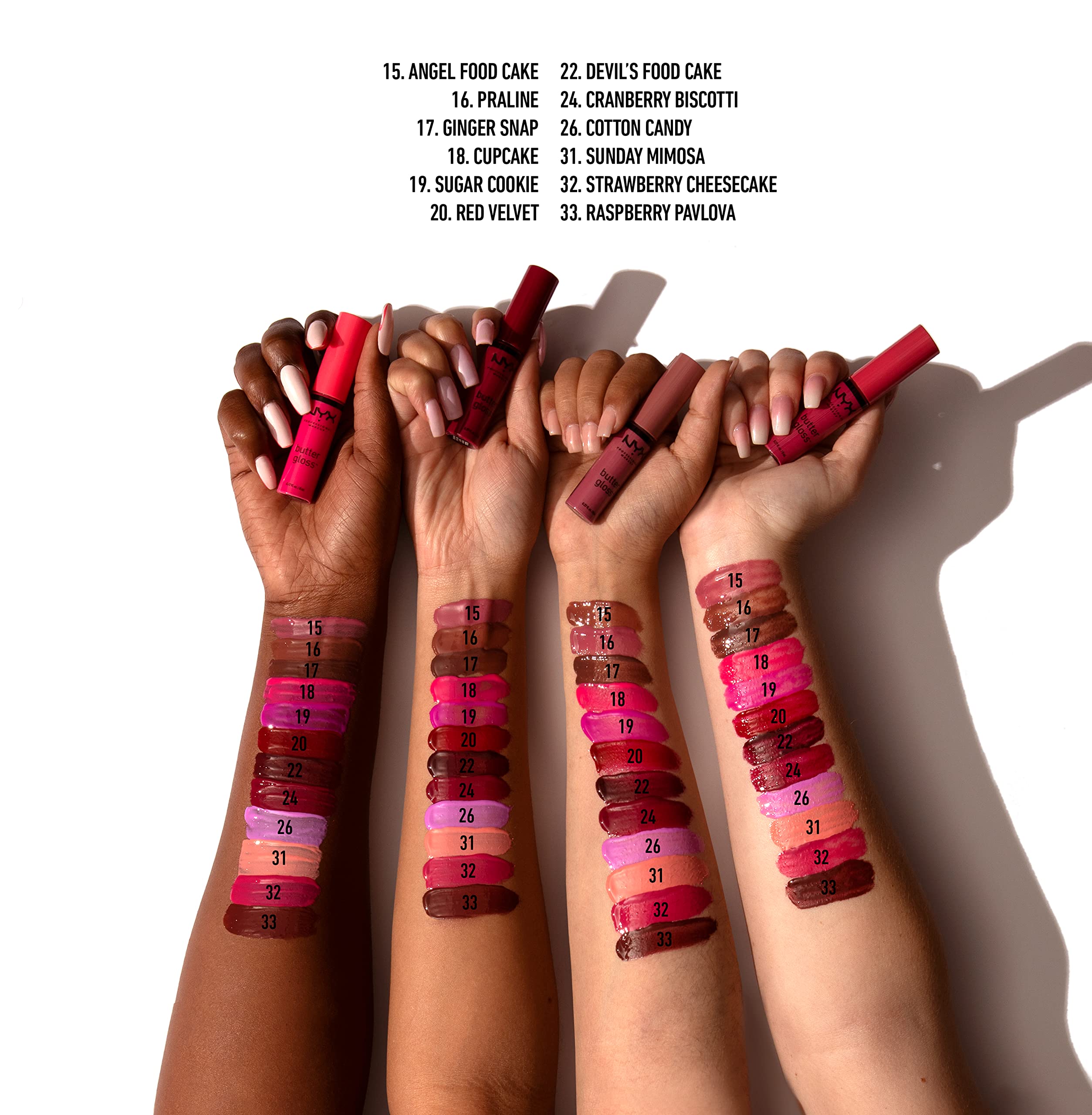 NYX PROFESSIONAL MAKEUP Butter Gloss - Pack Of 3 Lip Gloss (Angel Food Cake, Creme Brulee, Madeleine)