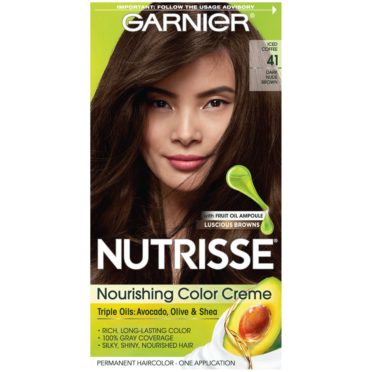 Garnier Hair Color Nutrisse Nourishing Creme, 41 Dark Nude Brown (Iced Coffee) Permanent Hair Dye, 1 Count (Packaging May Vary)