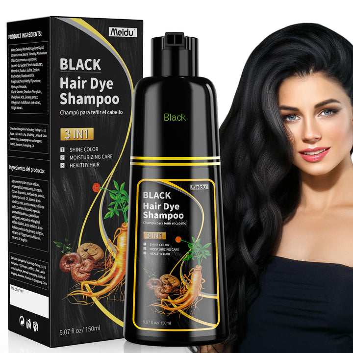 JUANCHI Black Hair Dye Shampoo 3 in 1,Hair Dye Shampoo for Women Men, Natural and Herbal Hair Color Shampoo, Suitable for All Hair Types, Long-Lasting (150ml)
