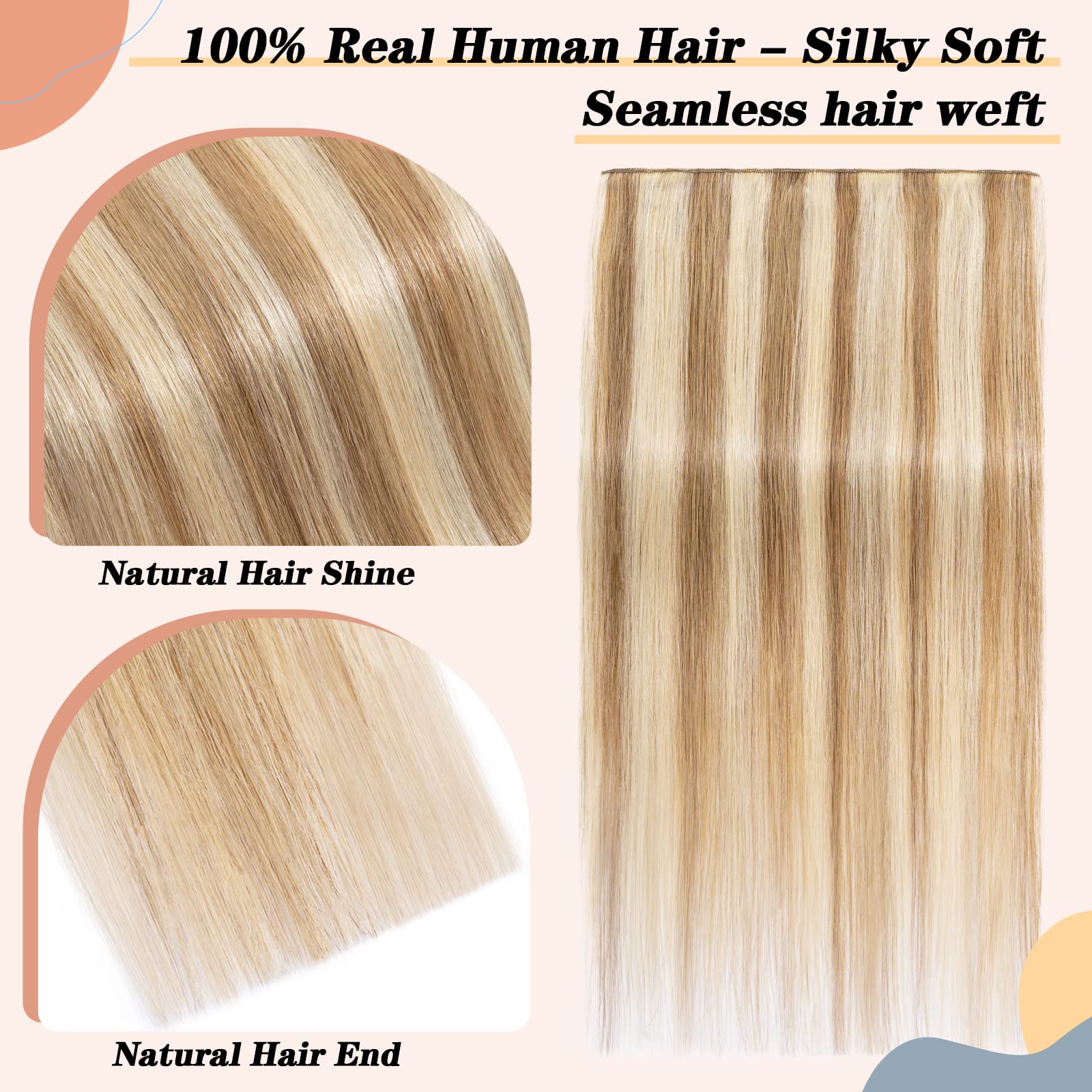 Clip in hair extensions human hair one piece human hair extensions 5 clips 100% Remy Human Hair Straight Light Golden Brown/Bleach Blonde 18(45cm) - 50g