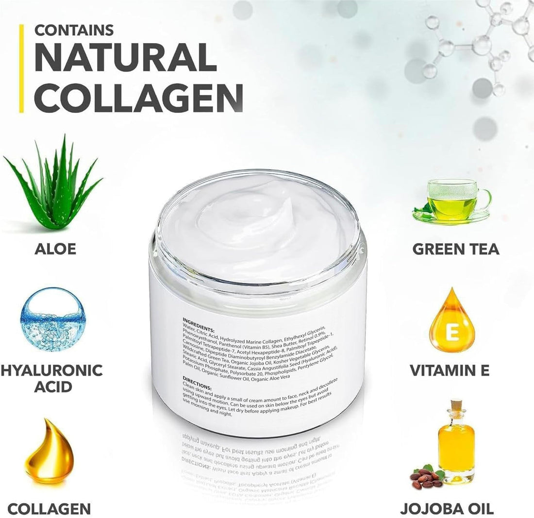Retinol Cream for Face - Facial Moisturizer with Collagen and Hyaluronic Acid - Anti Aging Face Cream for Women and Men - Day and Night - Wrinkle - Neck & Décolleté